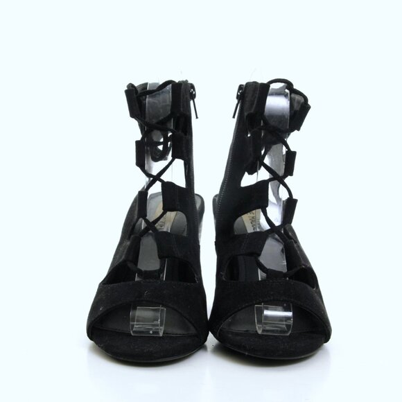 Steve Madden Bleu Textile Lace Up Side Zip Heeled Sandals Black Women Size 7 - Picture 3 of 12